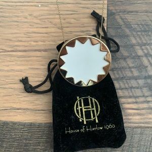 white leather and gold house of harlow necklace
